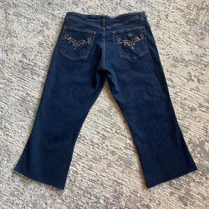 Vintage 90s Angel cropped capri dark wash straight leg embellished jeans size 11